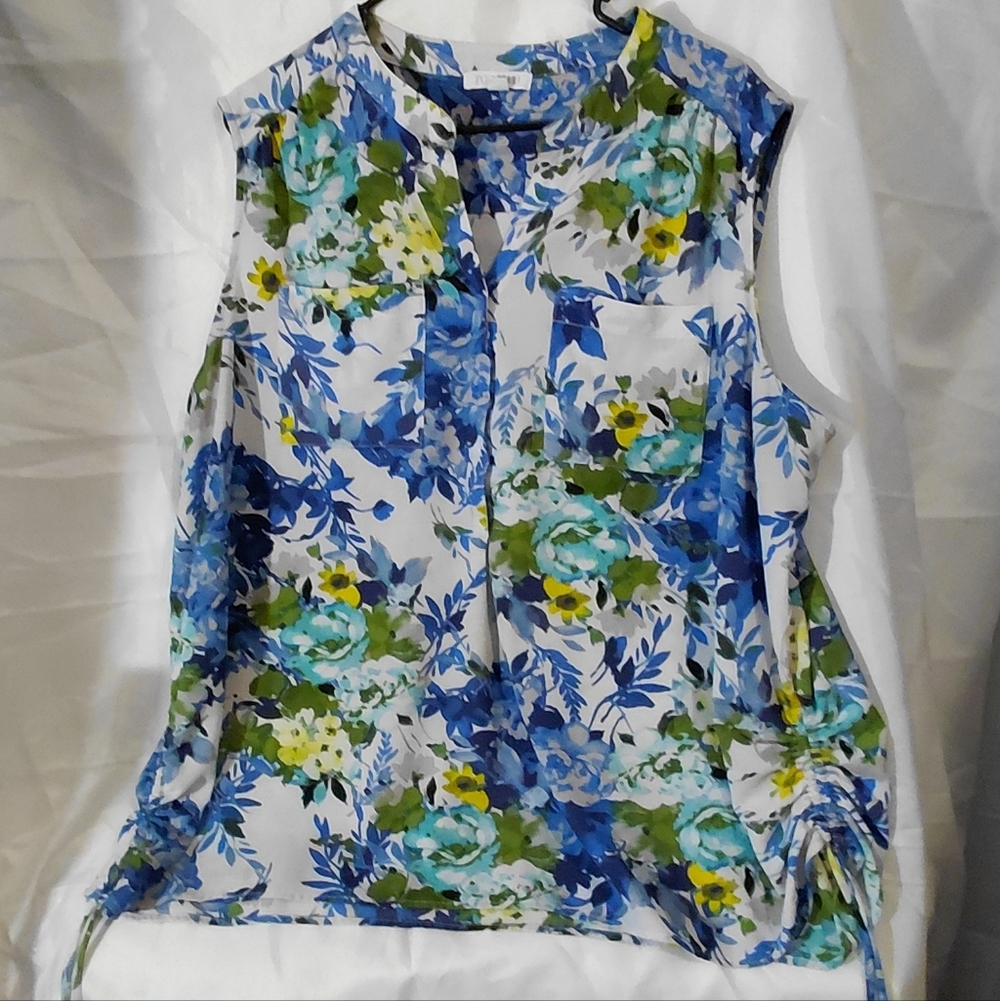 Roz & Ali Floral Sleeveless Blouse - Blue and Green
